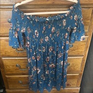 Xhilaration Floral Off-Shoulder Dress in Blue